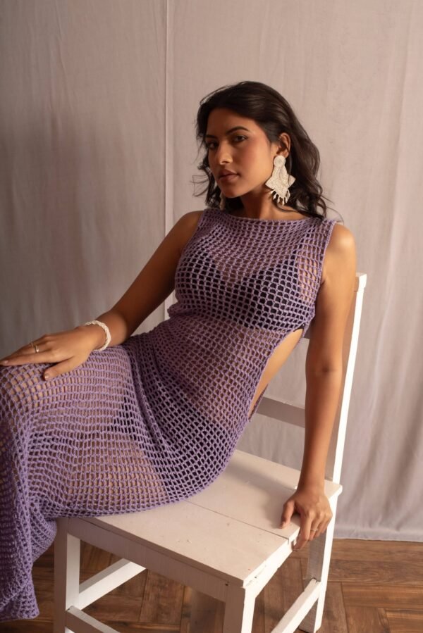 Purple Colour Cutout Dress
