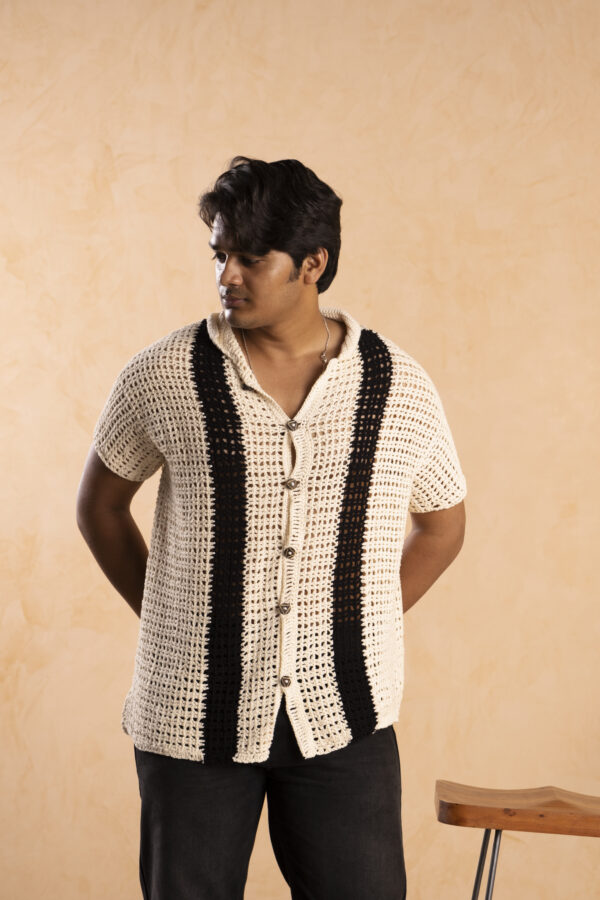 Monochrome Stride Crochet Shirt