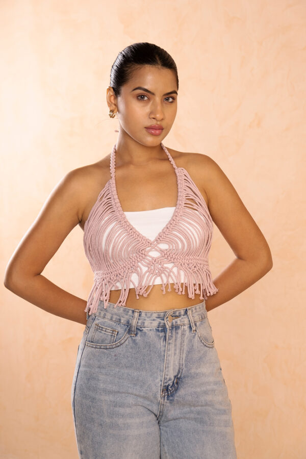 Rosé Macramé Crop Top